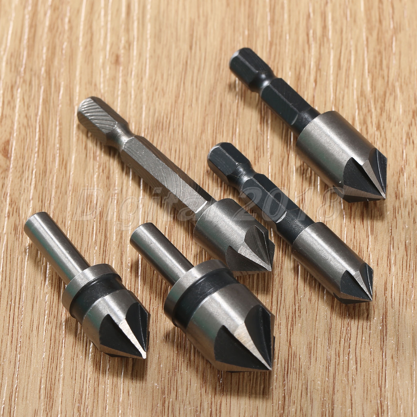 Multisize Titanize Woodwork Chamfer HSS Hex Shank 5 Flute Countersink Drill Bit