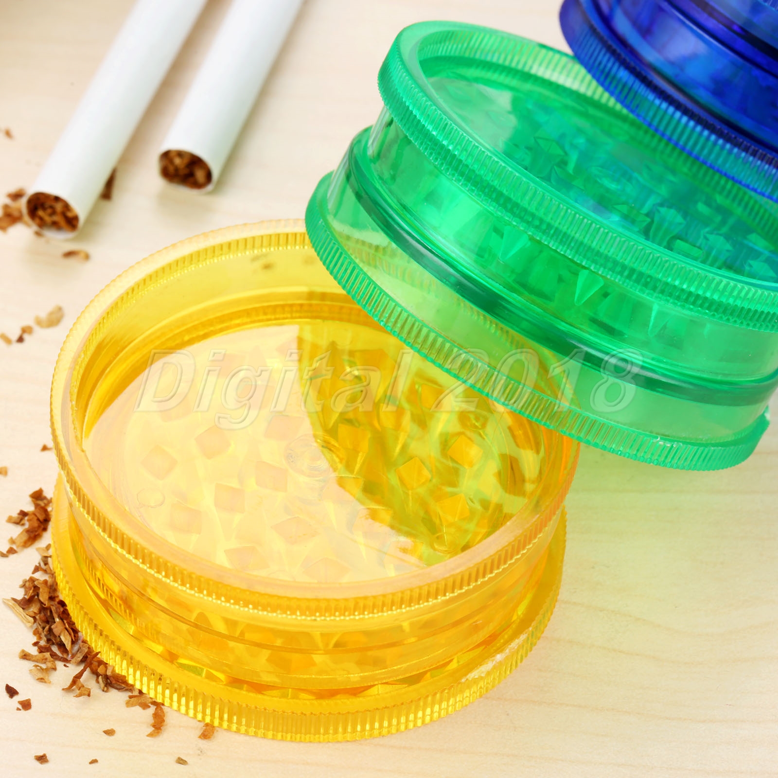 1Pc Portable Plastic 2 Layer Grinder Herb Spice Tobacco Crusher Magnet 60x25mm 