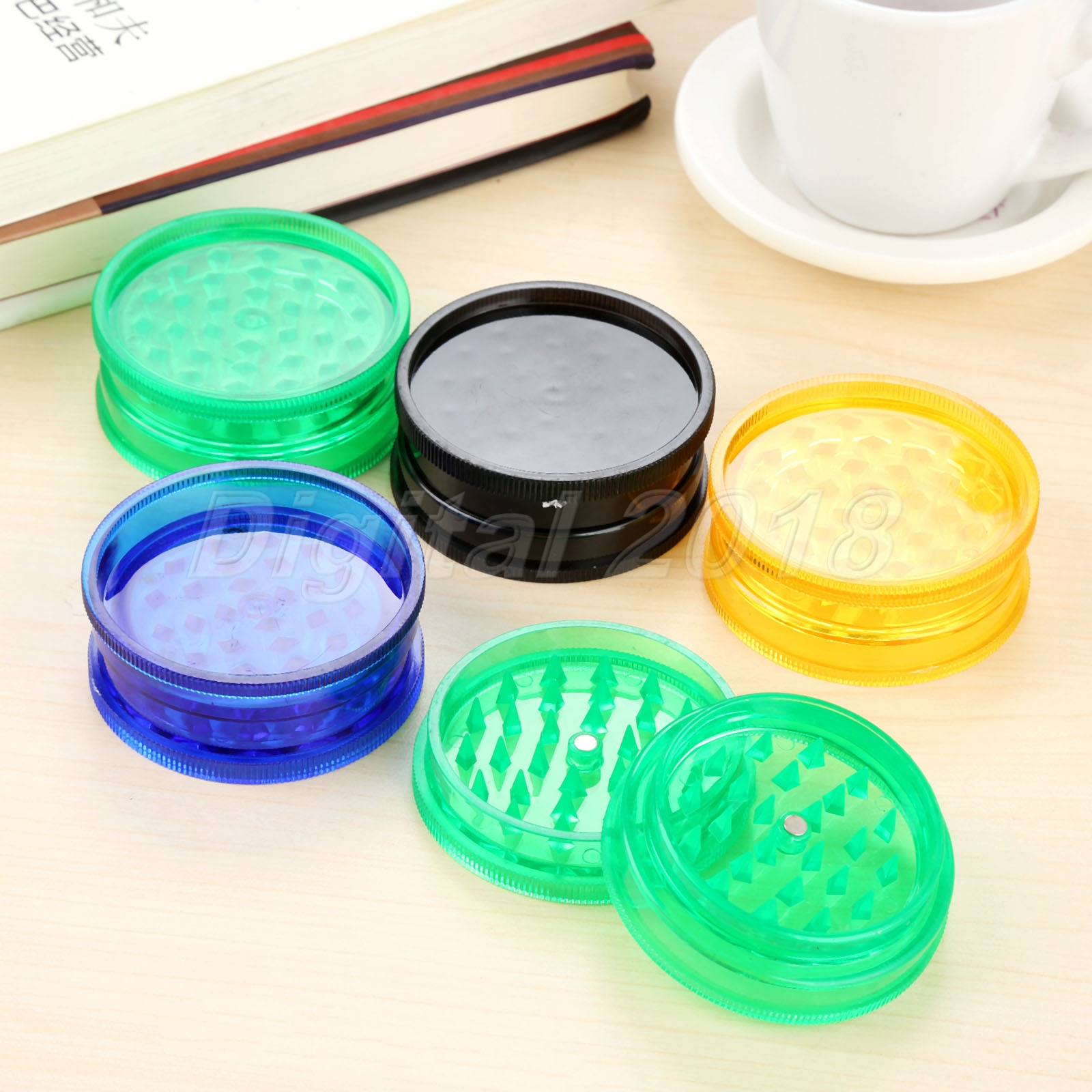 2 Layer 60x25mm Plastic Grinder Herb Spice Tobacco Crusher