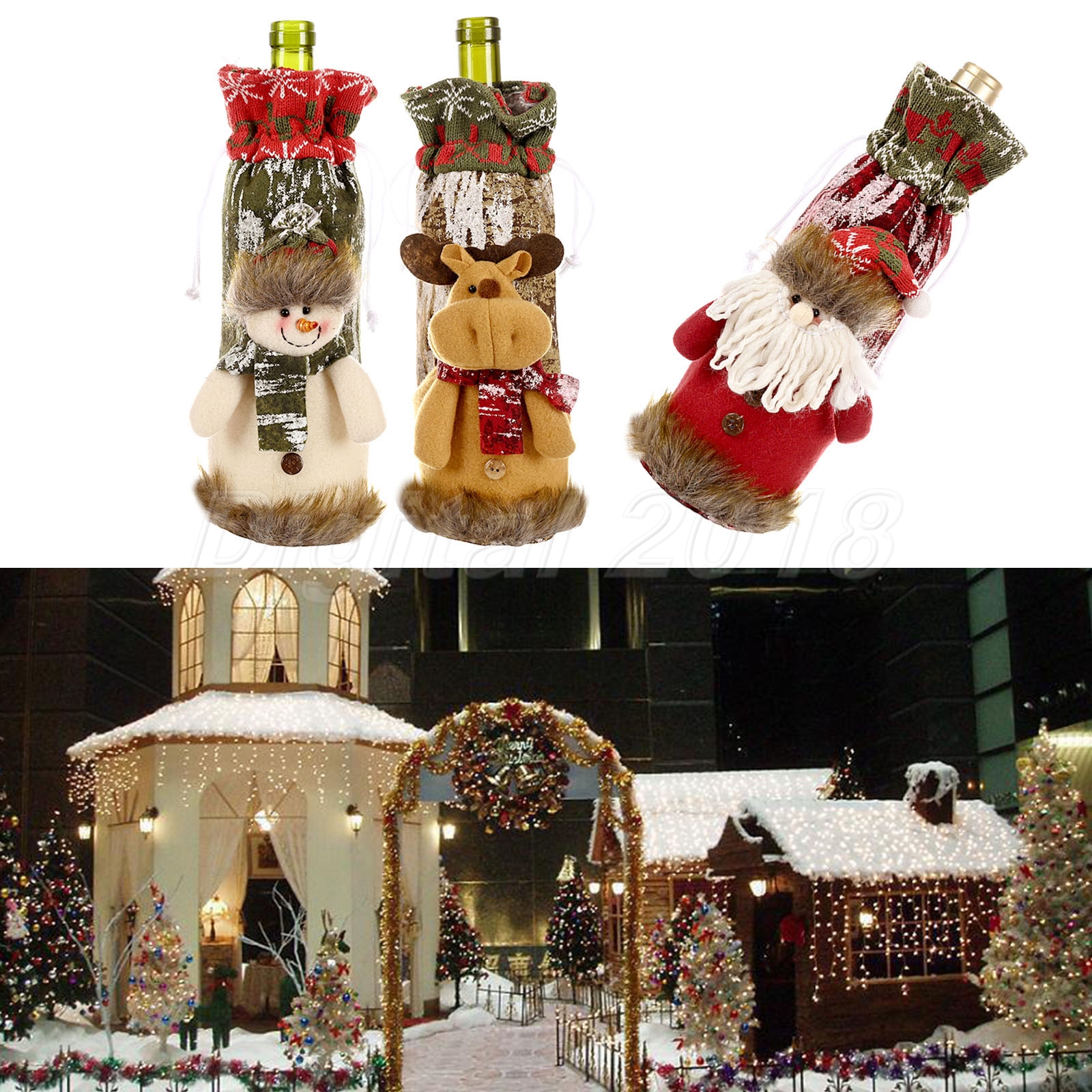 3//6Pcs Fancy Santa Outfit Christmas Wine Bottle Bag Cover Xmas Table Party Decor