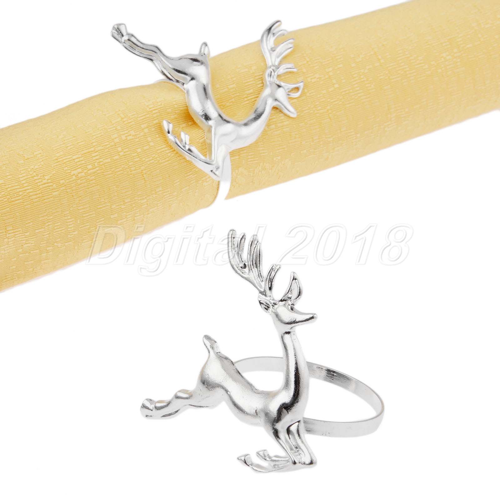 6Pcs Silver Deer Napkin Ring Holder Antique Party Table Serviette Decor