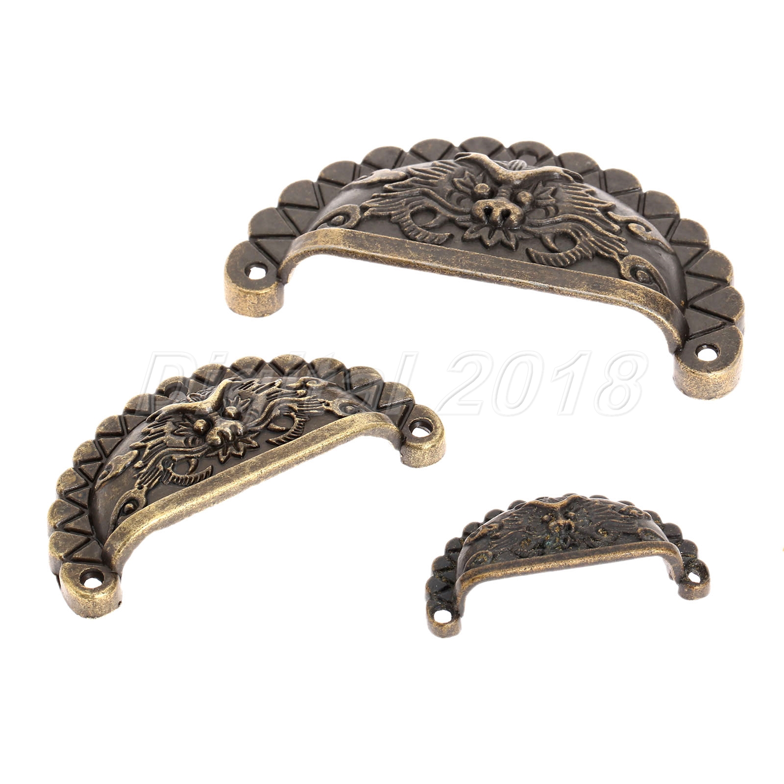 4X Vintage Bronze Dragon Patter Dresser Drawer Shell Knob Pull Handle Cup Useful