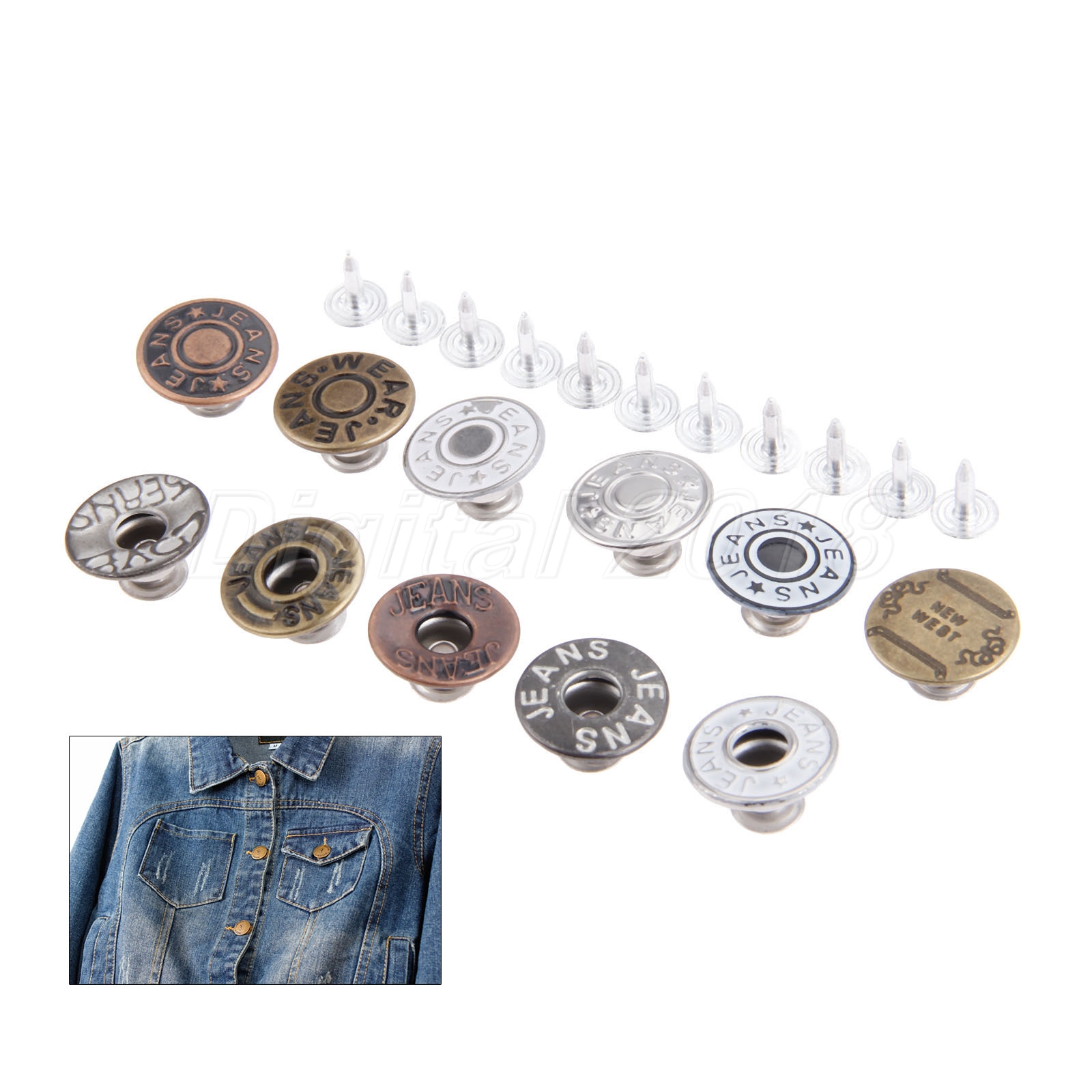 50Pcs 17mm Jeans Buttons Stainless Steel Shank With Nails For Jeans ...