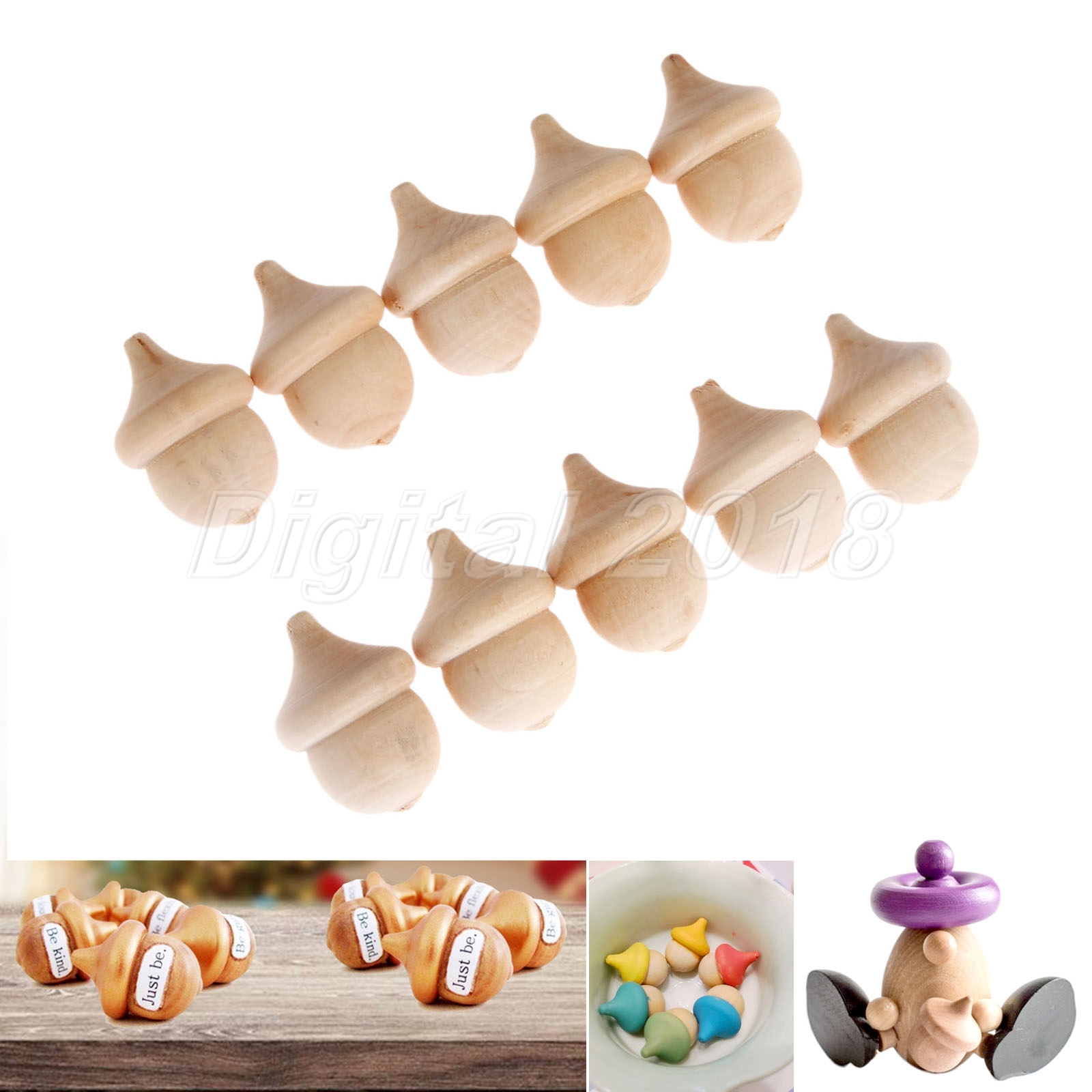 10Pcs Acorn Unfinished Blank Wooden Peg Doll 35*24mm Kid Creative Toy Craft