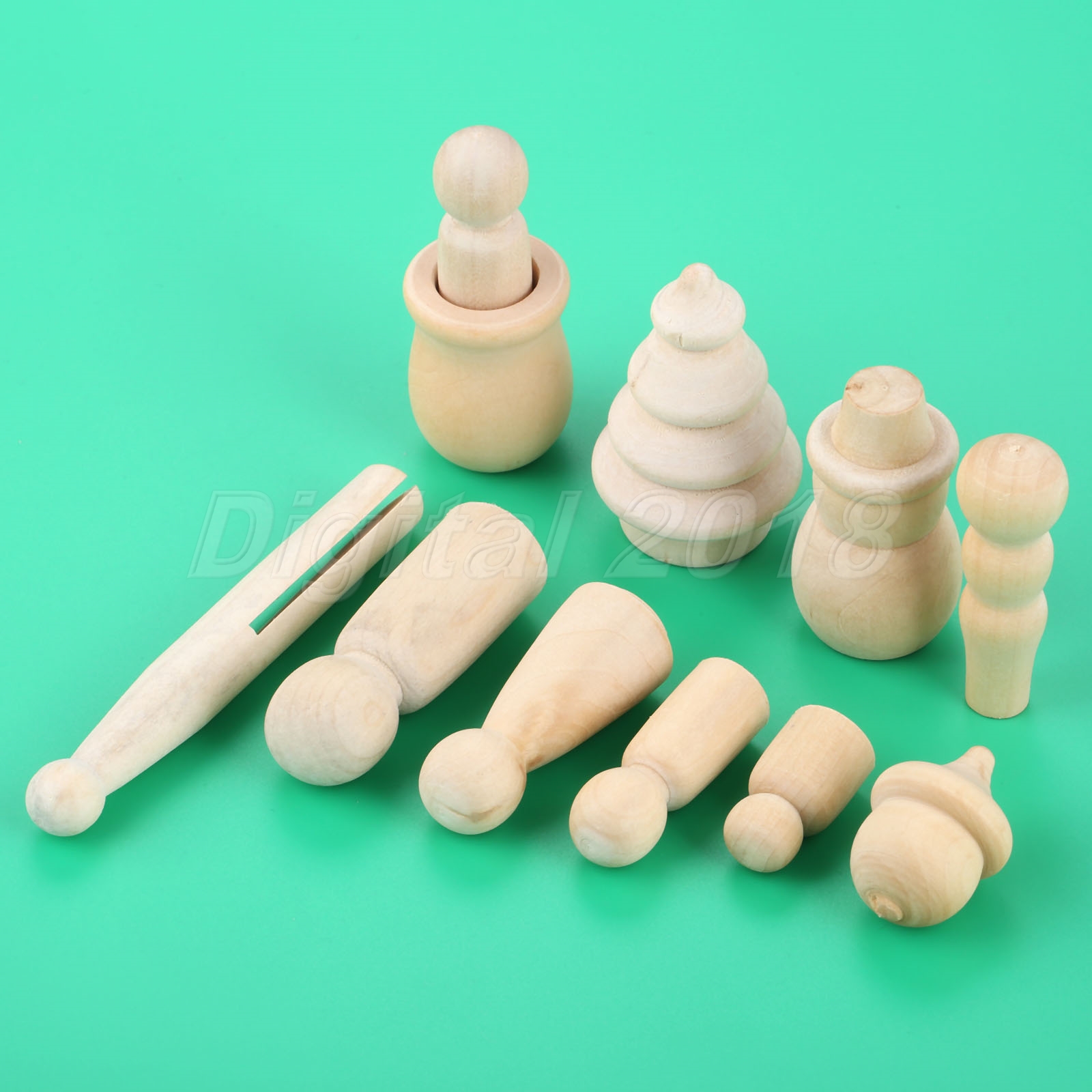 1Set Wedding Home Creative Toy Unpainted Blank Wooden Peg Dolls DIY 5//10Pcs