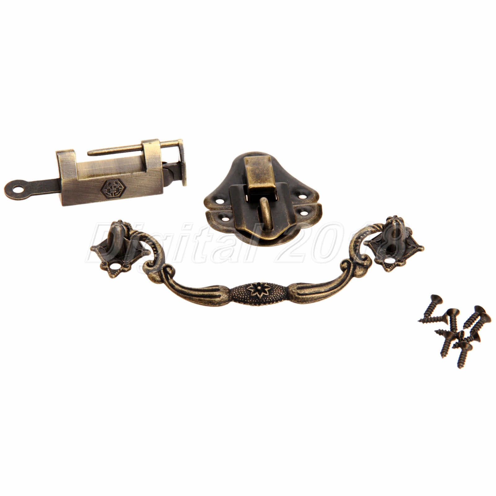 1 Set Latch Hasp Pull Handles & Lock Kit for Chinese Retro Jewelry Box