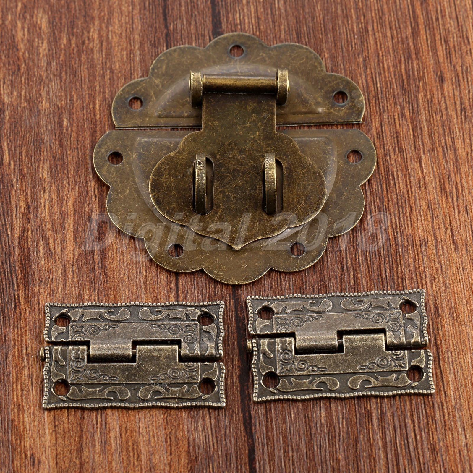 Archaistic Drawer Jewelry Box Latch Hasp &Carved Flower Hinge