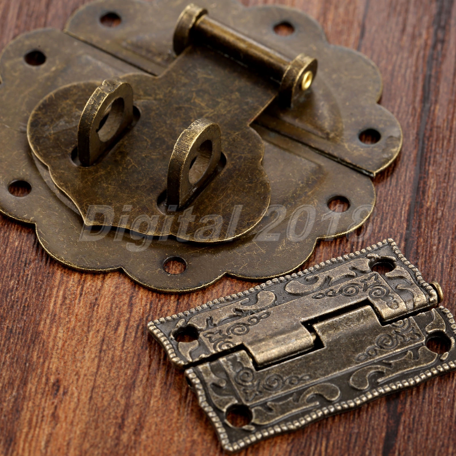 Archaistic Drawer Jewelry Box Latch Hasp &Carved Flower Hinge