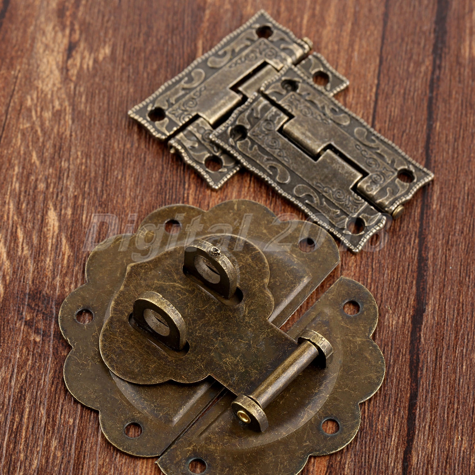 Archaistic Drawer Jewelry Box Latch Hasp &Carved Flower Hinge