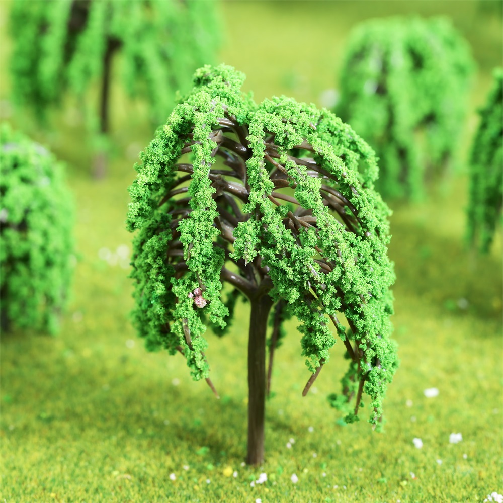 20 Pack 50mm / 2" Green Willow Trees - Plastic Model Scenery For Trains, Buildings, Architecture