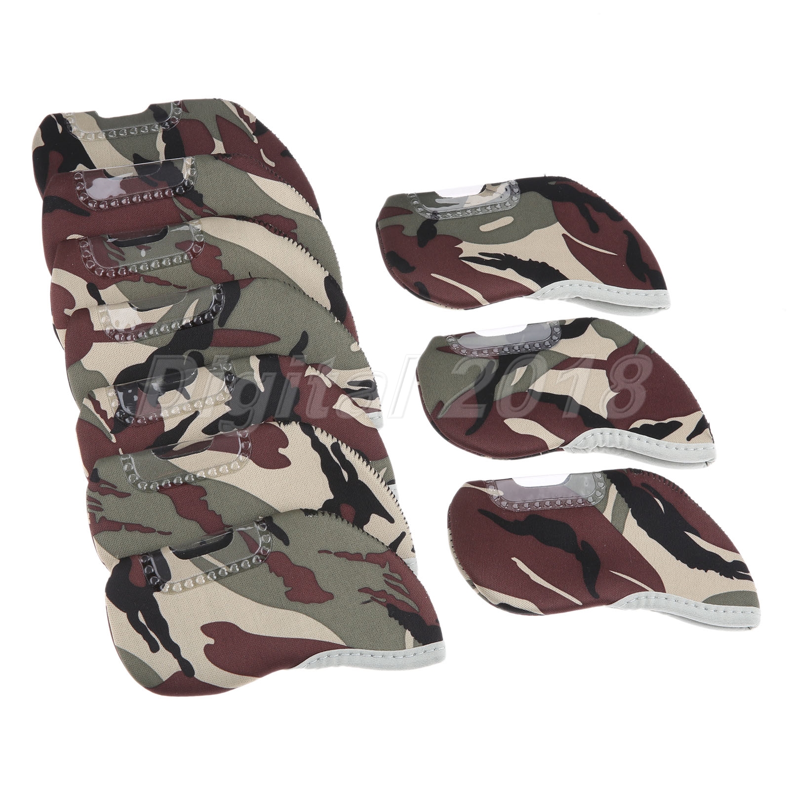 10PCS Camo Golf Club Head Cover Transparent Window Iron Protective