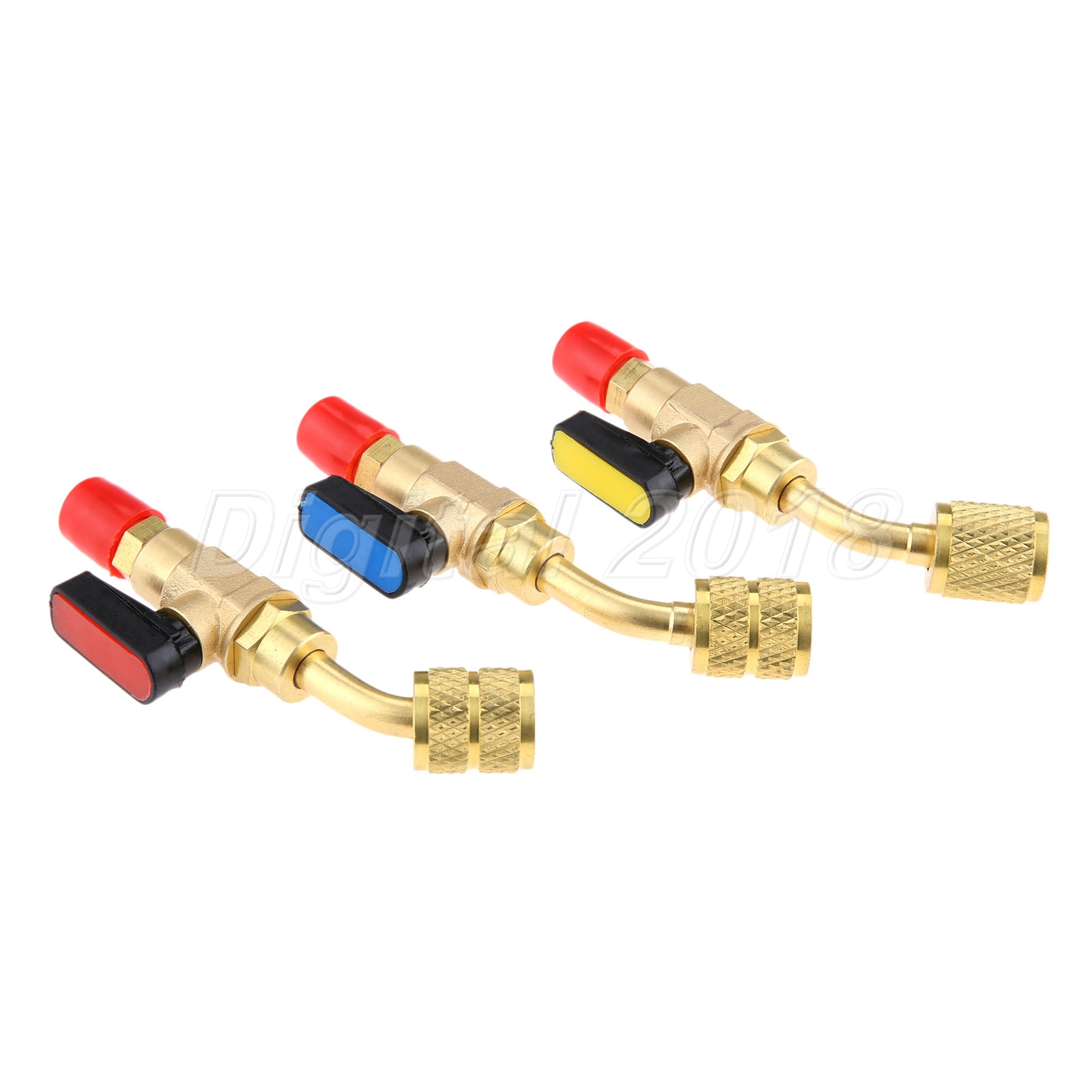 3pc HVAC A/C Straight SHUTOFF Ball Valve Adapter For R134a R22 1/4" 45